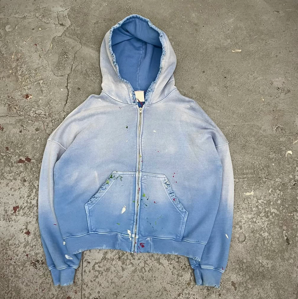 Oversized Sun-Fade Zip Hoodie – Vintage Washed Streetwear Jacket