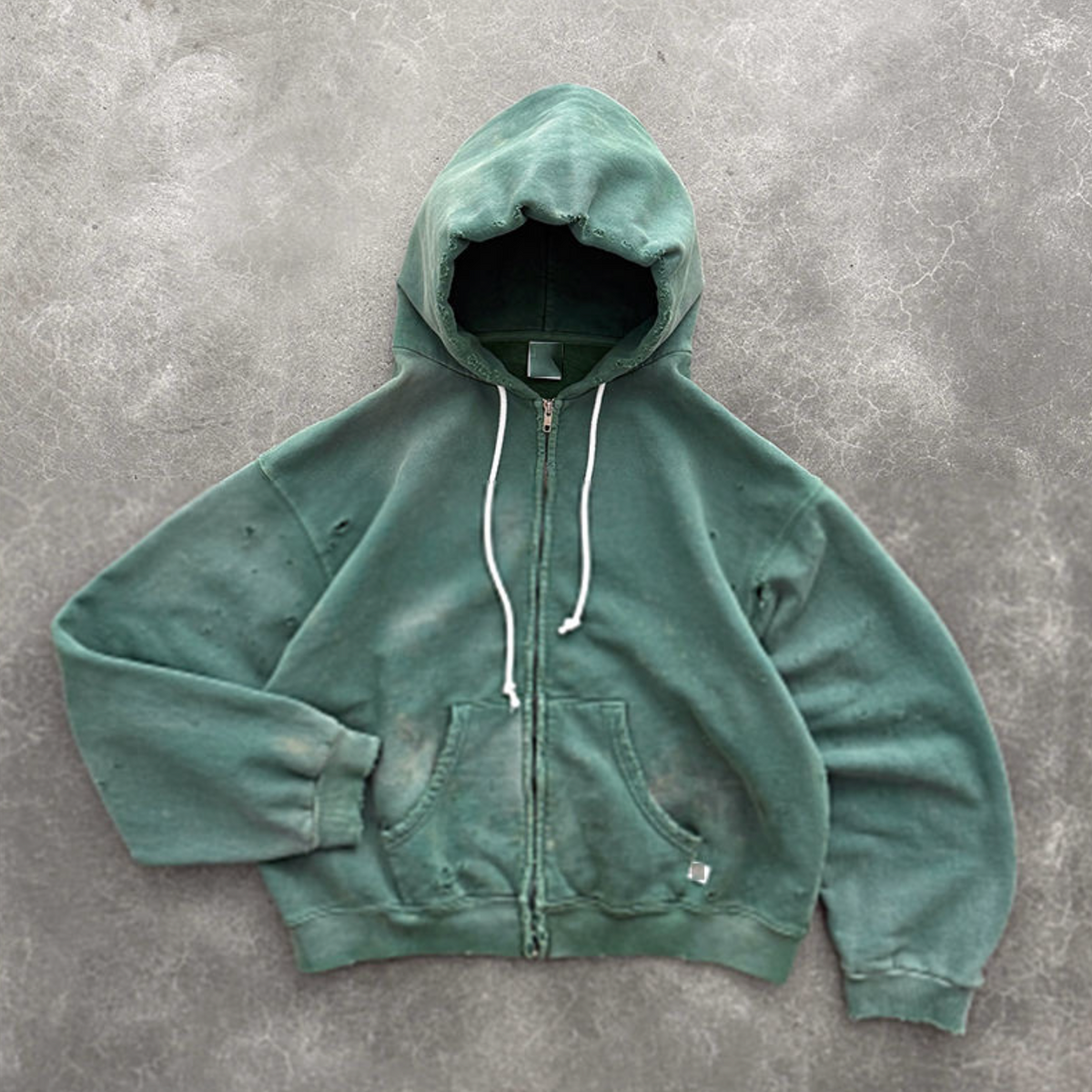 Washed Distressed Full-Zip Hoodie – Custom Logo Vintage Streetwear