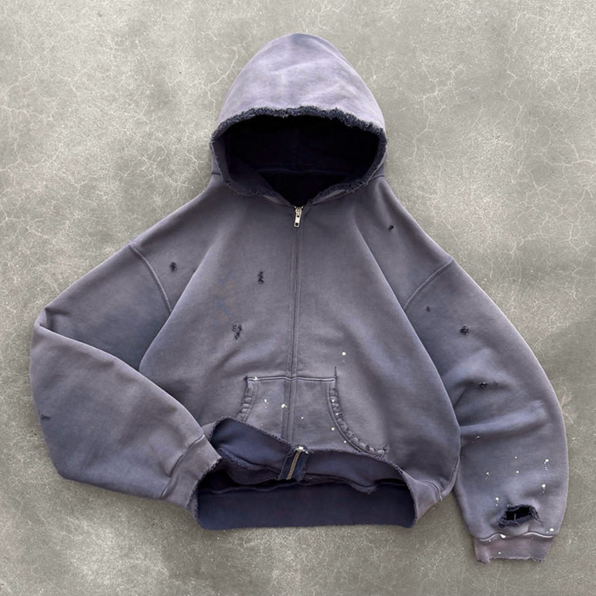 Washed Distressed Full-Zip Hoodie – Custom Logo Vintage Streetwear